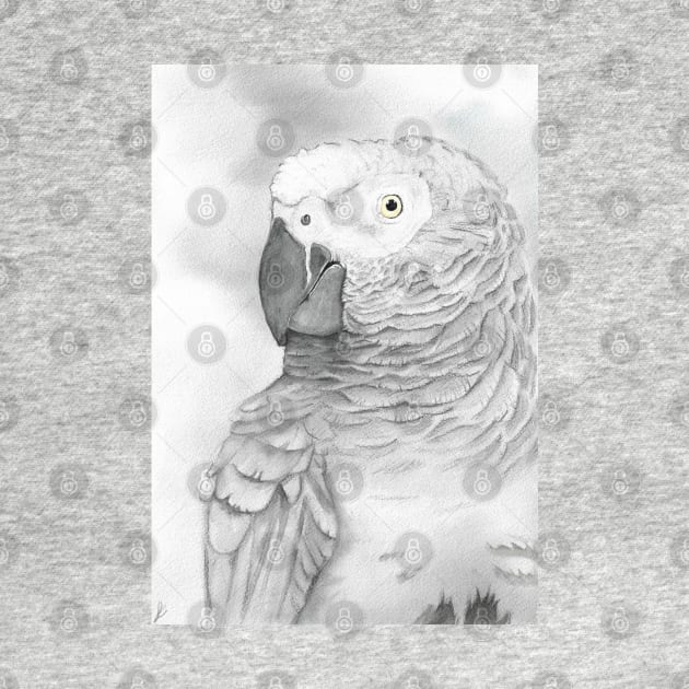 Grey parrot congo african bird watercolor portrait painting timneh by Oranjade0122